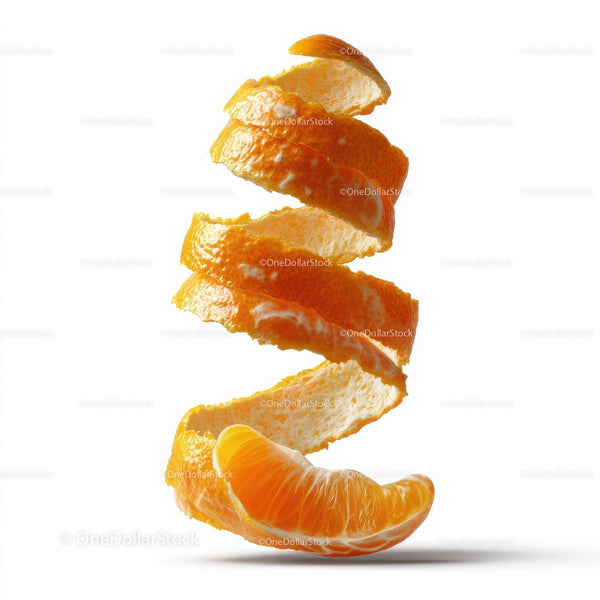 Spiraled Orange Peel on White Background