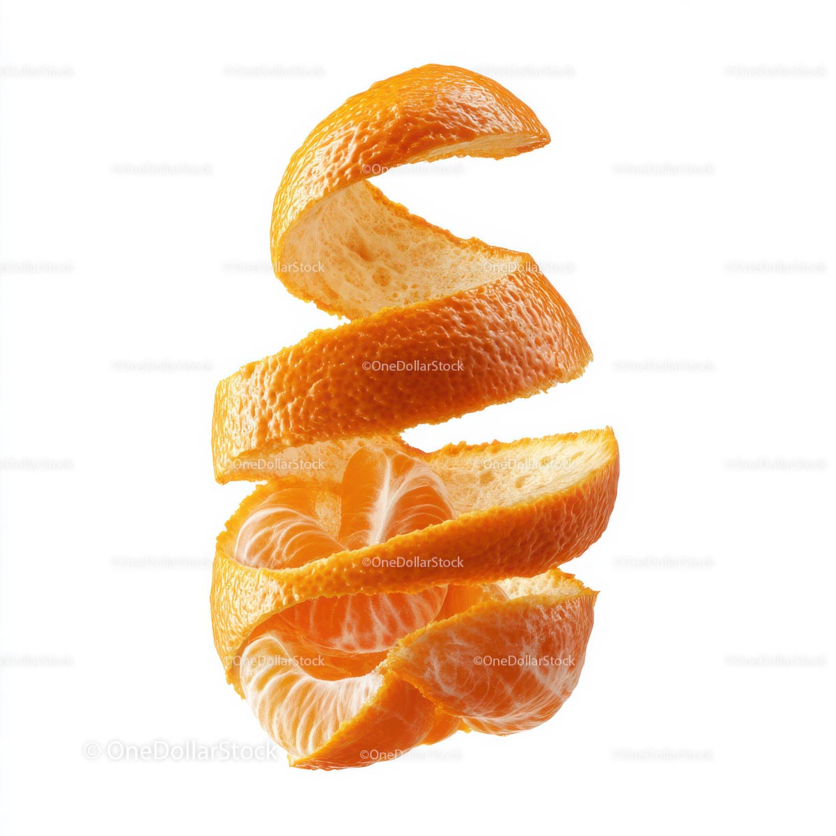 Spiral Orange Peel Showcasing Juicy Mandarin Segments