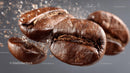 Close-Up of Fresh Roasted Coffee Beans with Splash