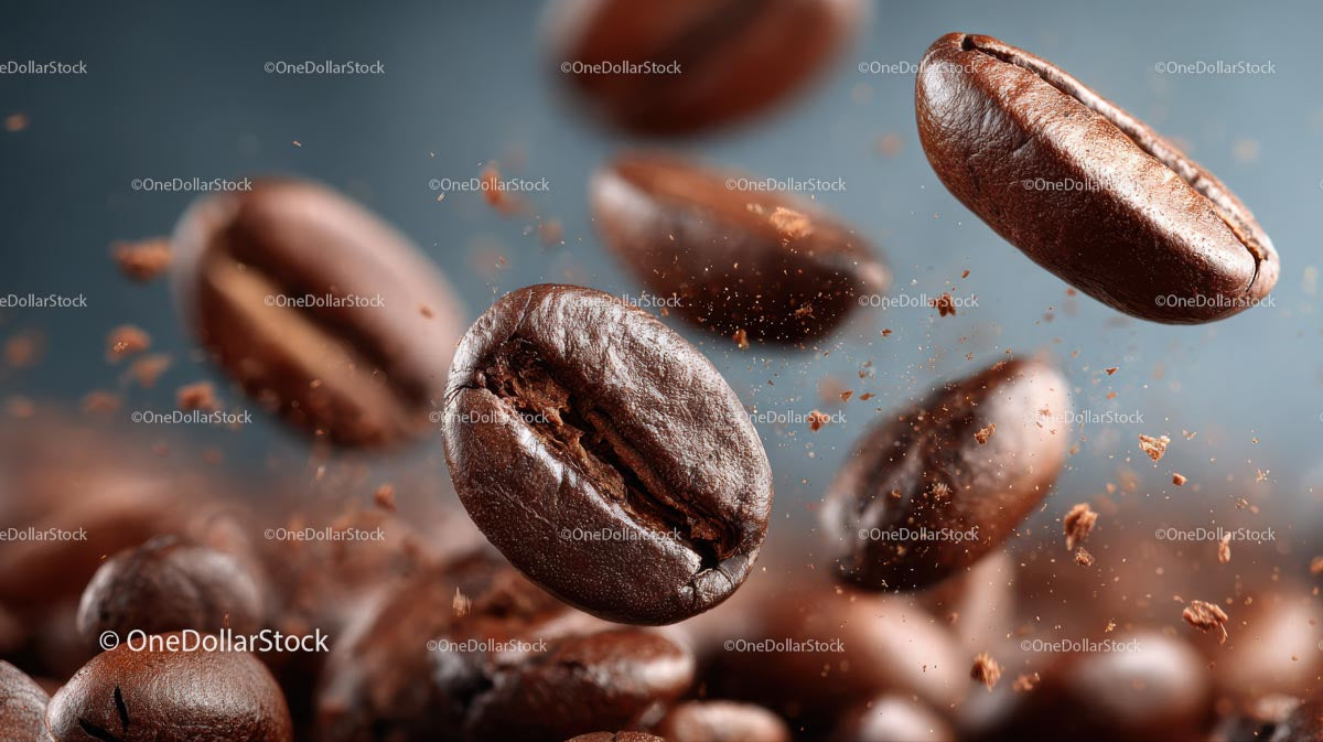 Close-Up of Flying Roasted Coffee Beans