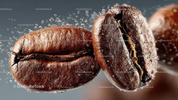 Close-Up of Coffee Beans with Water Droplets