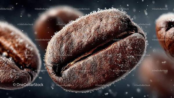 Close-Up of Frosted Coffee Bean with Rich Texture