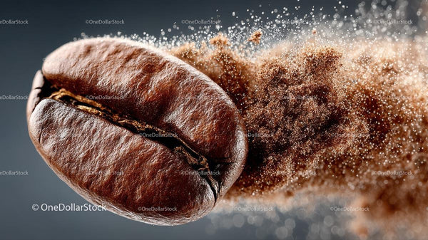 Macro Shot of Coffee Bean with Exploding Fine Powder