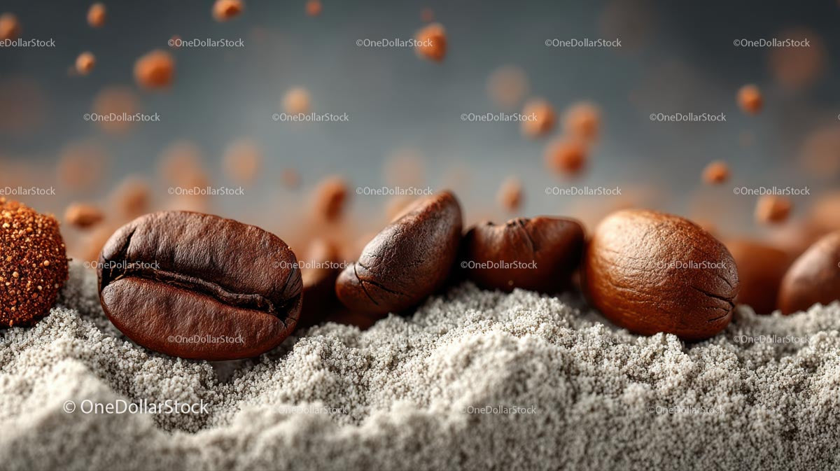 Close-Up of Coffee Beans on Ground Coffee