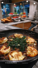 Sizzling Garlicky Shrimp with Fresh Herbs in Skillet