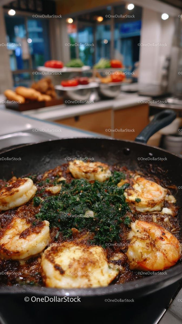 Sizzling Garlicky Shrimp with Fresh Herbs in Skillet