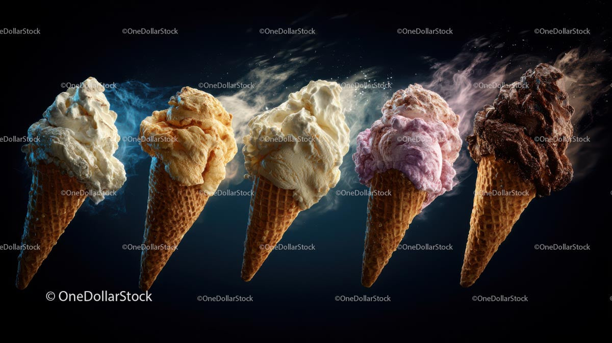 Assorted Ice Cream Cones with Various Flavors