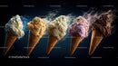 Assorted Ice Cream Cones with Various Flavors