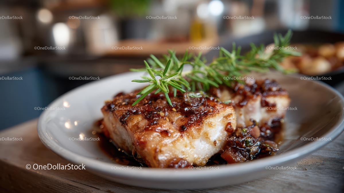Grillowany filet z ryby z rozmarynem i karmelizowaną cebulą