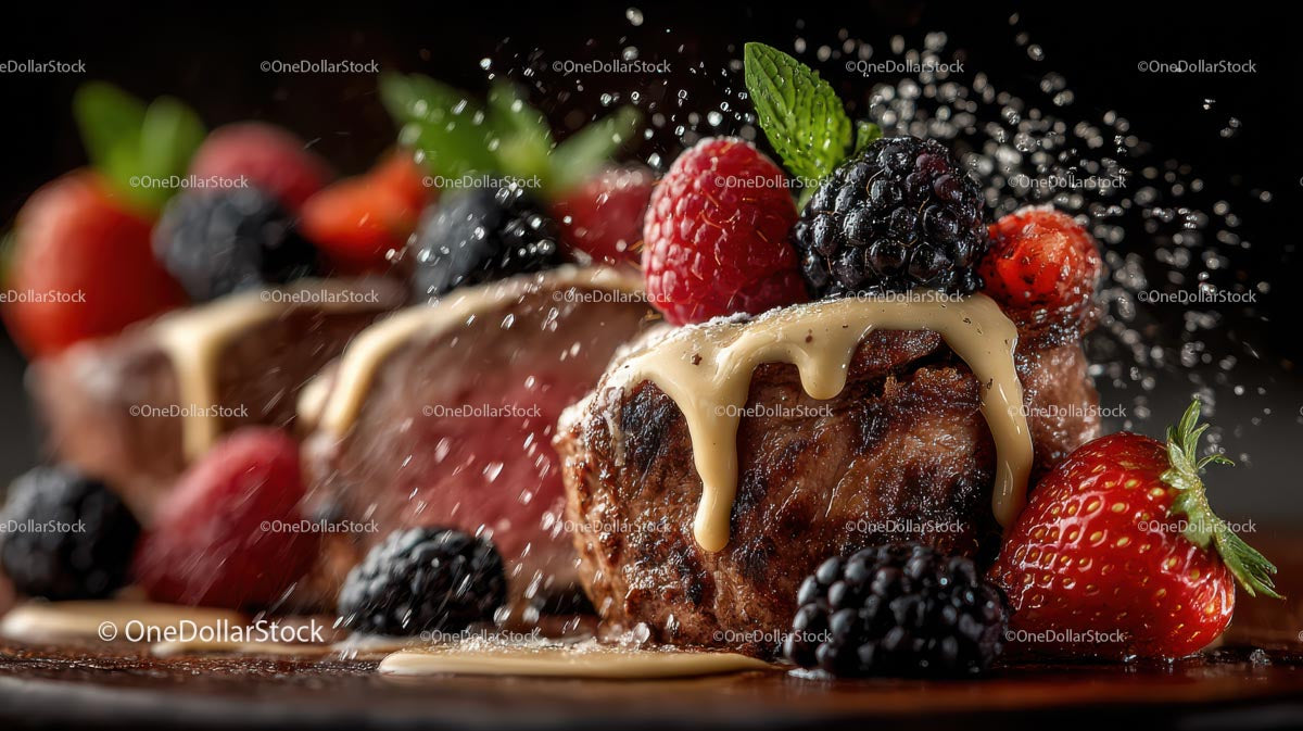 Stek gourmet ze świeżymi jagodami i kremowym sosem