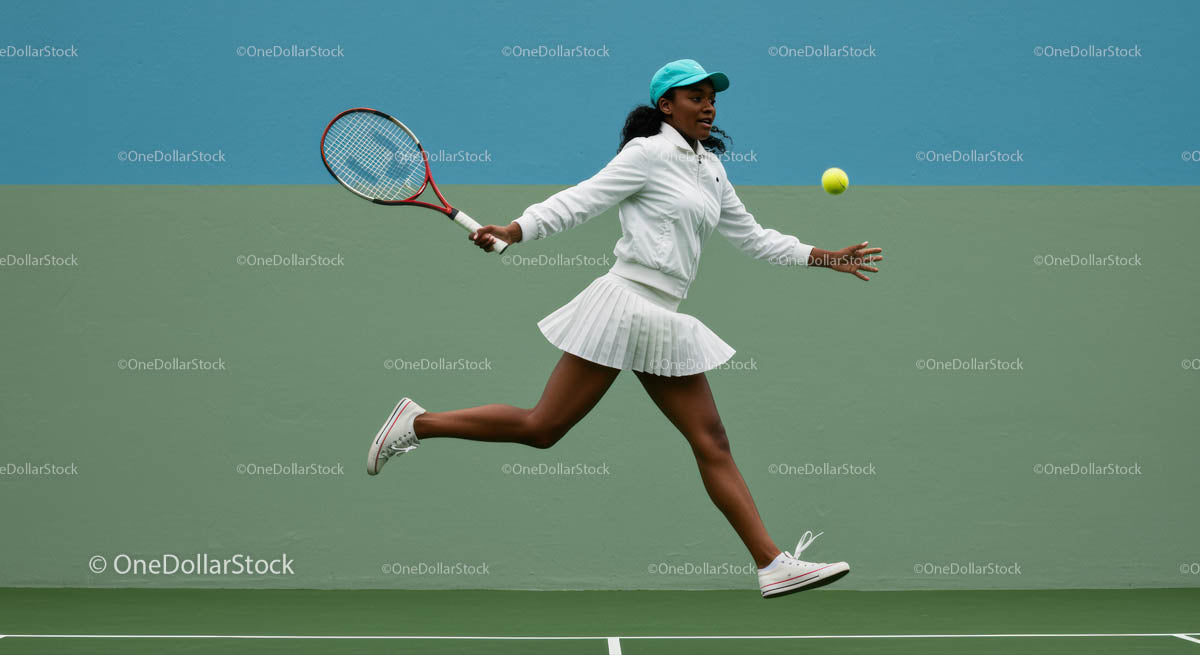 Dynamic Tennis Player in Action on Green Court