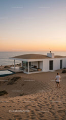 Modern Beach House at Sunset with Ocean View