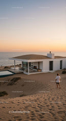 Modern Beachfront House at Sunset with Ocean View