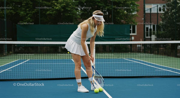 Kobieta Tenisistka Przygotowująca Się na Niebieskim Korcie
