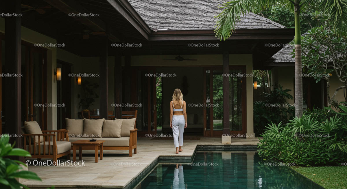 Tropical Villa with Pool and Lush Greenery