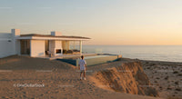 Modern Villa with Pool Overlooking Ocean at Sunset