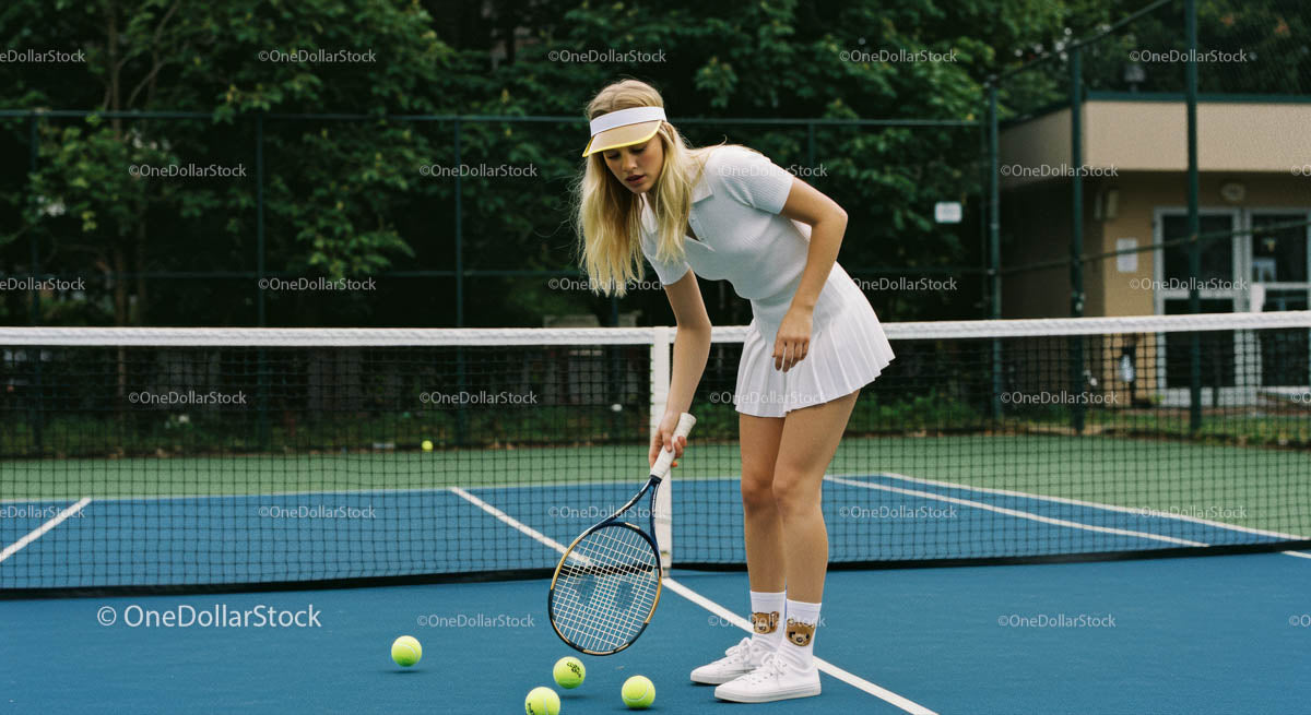 Female Tennis Player on Outdoor Court Preparing Shots