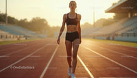 Female Athlete Walking on a Track at Sunrise