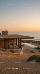 Modern Beachfront House at Sunset with Ocean View