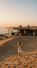 Modern Beachfront House at Sunset with Ocean View