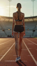 Female Athlete on Running Track at Sunset