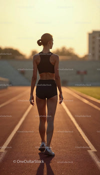 Female Athlete Warming Up on Track at Sunset