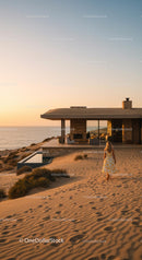 Modern Beachfront House at Sunset with Ocean View