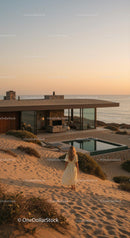 Modern Beachfront House at Sunset with Ocean View