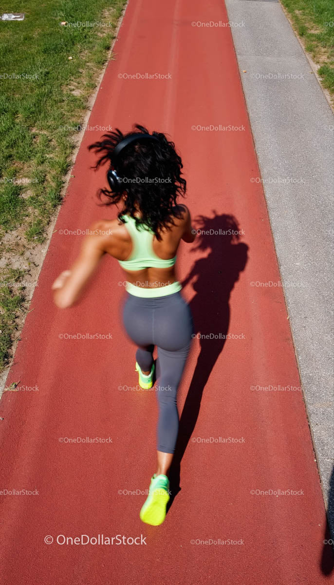 Woman Jogging on Red Running Track in Bright Sportswear