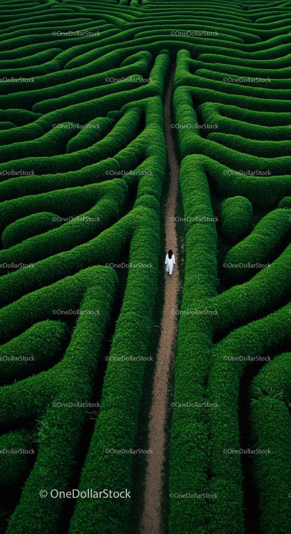 Aerial View of Person Walking Through Green Hedge Maze