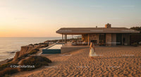 Modern Beachfront House at Sunset with Ocean View