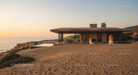Modern Beach House at Sunset by the Ocean