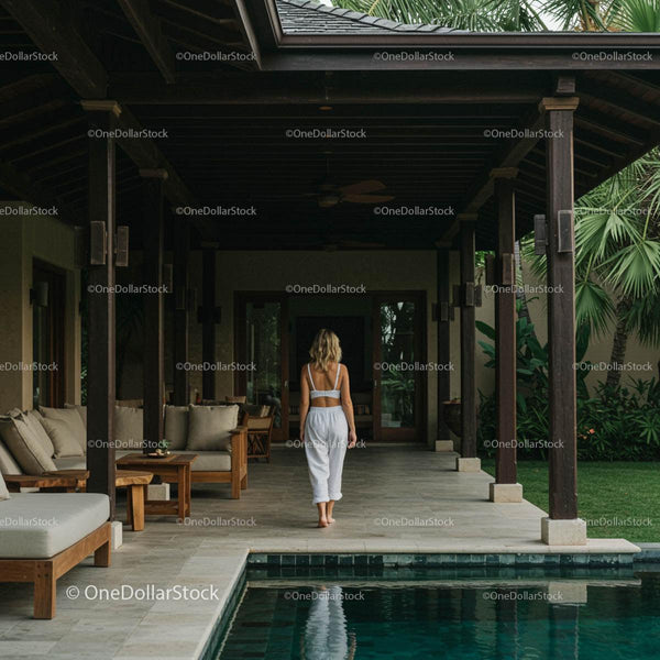 Tropical Villa Patio with Lush Greenery and Relaxing Ambience