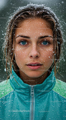 Woman with Blue Eyes in Snowy Winter
