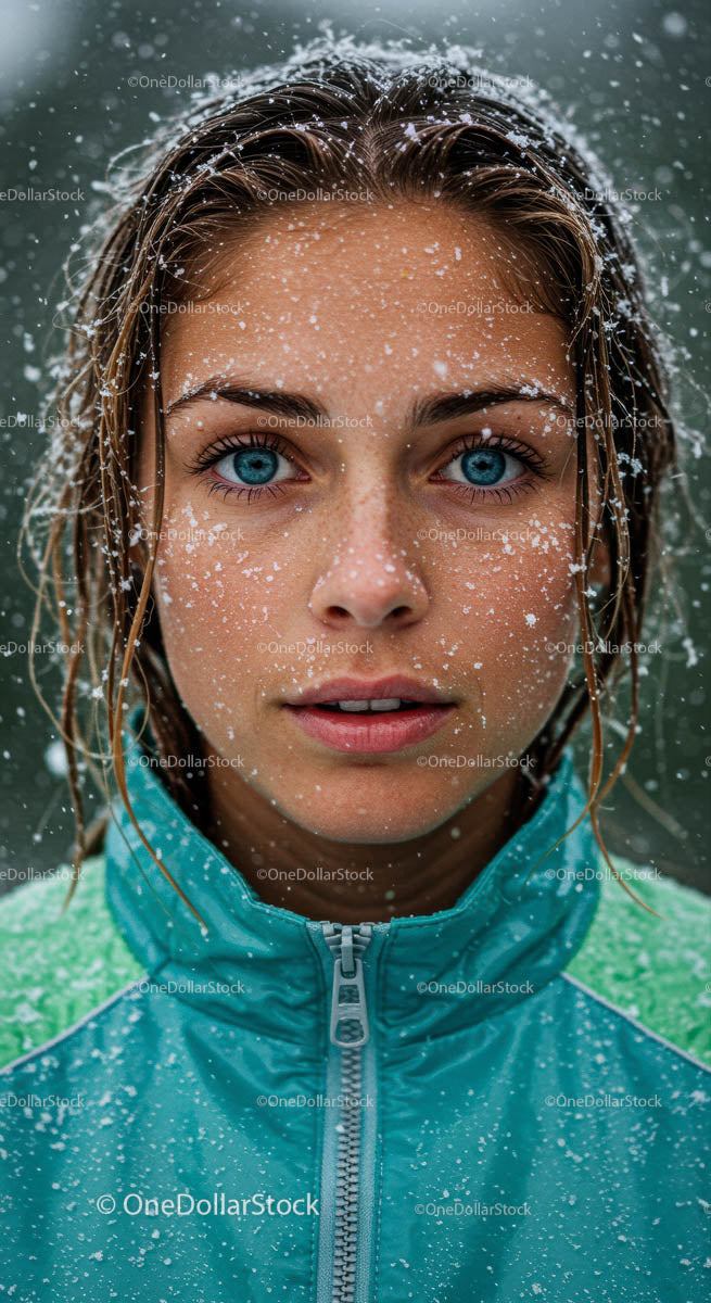 Woman with Blue Eyes in Snowy Winter