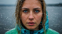 Young Woman with Snowflakes on Face in Winter Scene