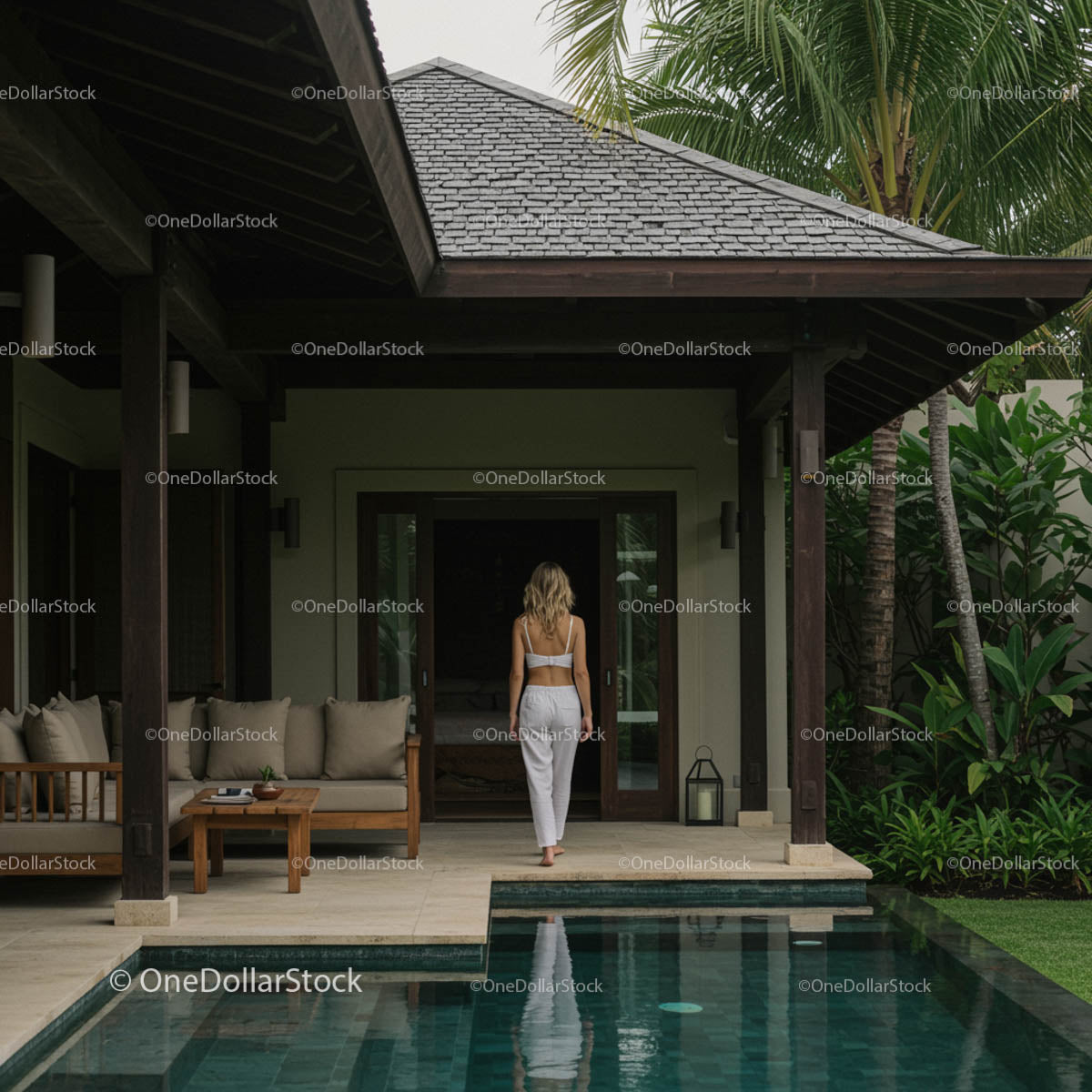 Luxury Villa with Pool and Palm Trees in Tropical Paradise