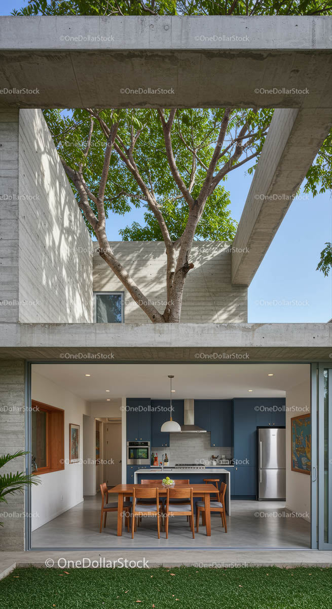 Modern Home with Open Kitchen and Greenery