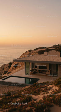 Modern Cliffside Home Overlooking Ocean at Sunset