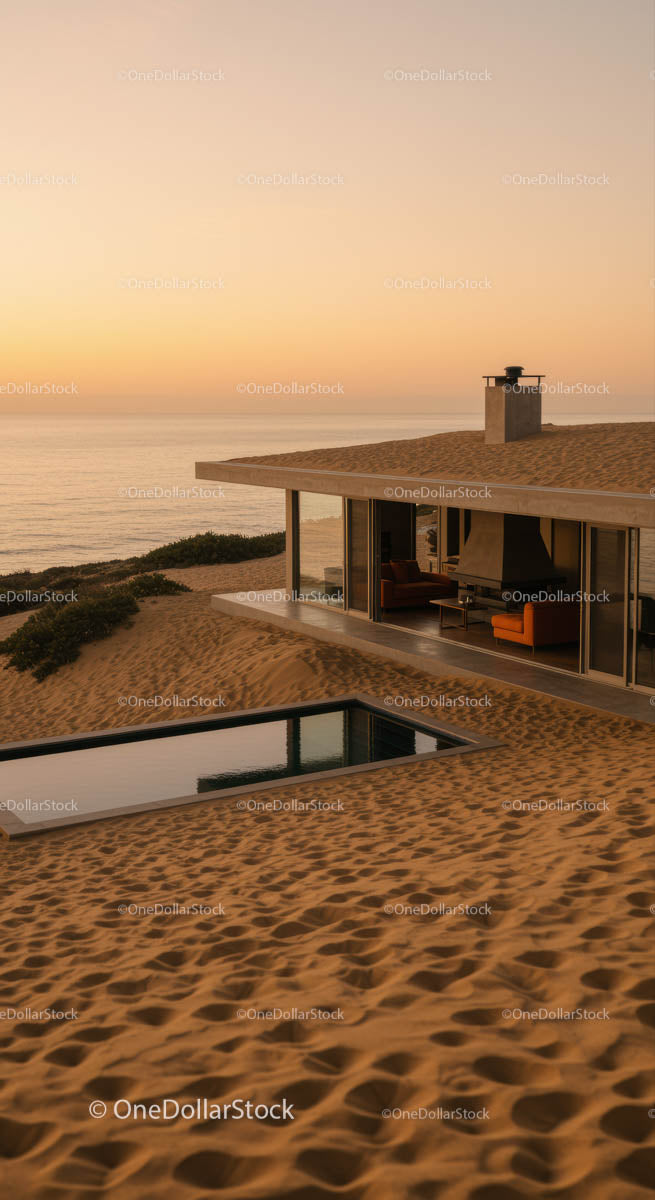 Modern Beach House with Sunset View Over Ocean
