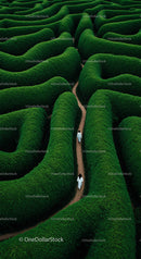 Aerial View of Two People Wandering Through Green Maze
