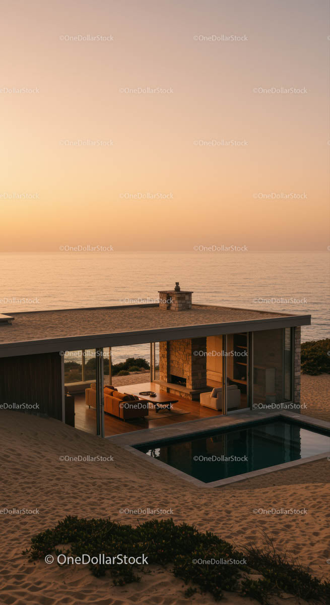 Modern Beach House at Sunset