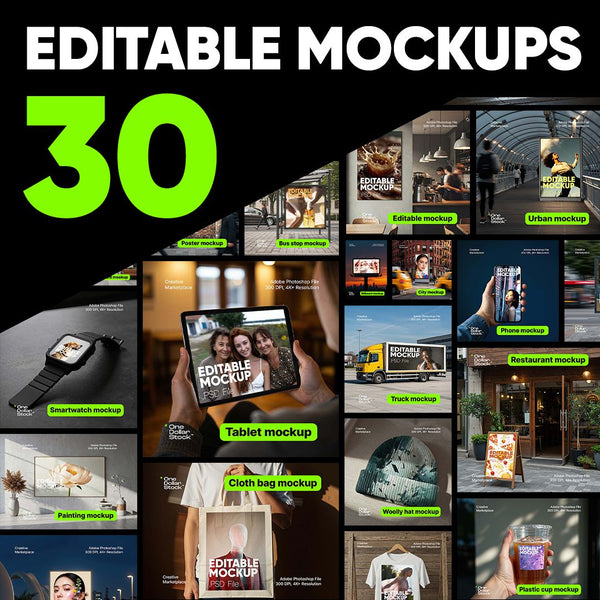Editable Mockups Bundle 01 (30 PSD Files)