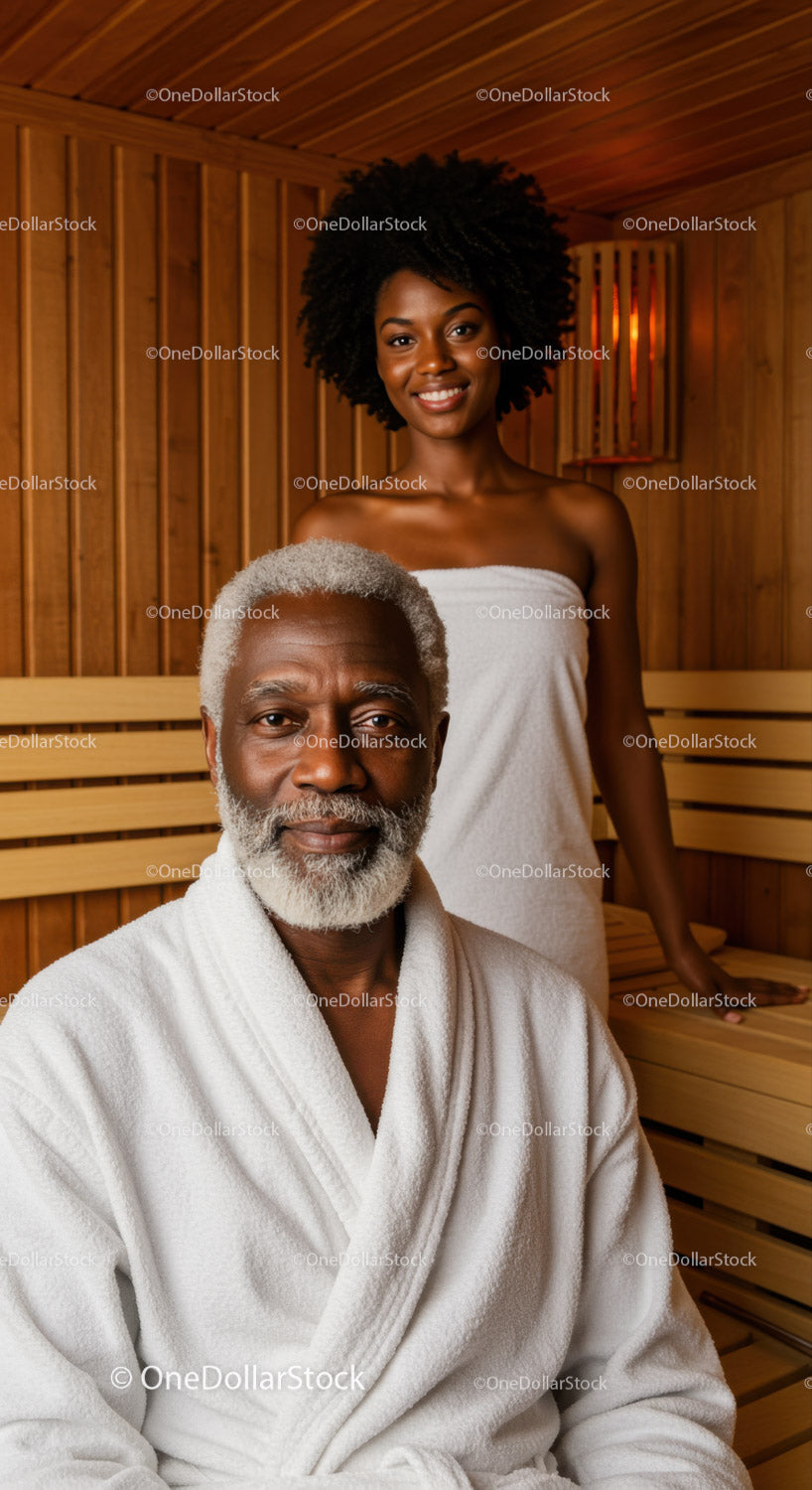 Elderly African American Man Receiving Spa Therapy in Sauna Room