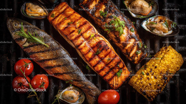 Fresh Grilled Salmon Fillets with Corn and Cherry Tomatoes