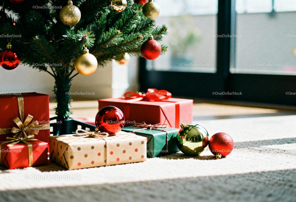 Cozy Christmas Tree with Wrapped Gifts and Ornaments