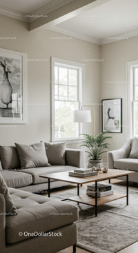 Modern Bright Living Room with Cozy Sofa and Indoor Plant