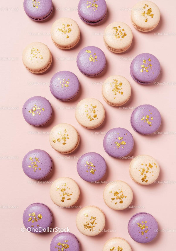 Lavender and Cream Macarons with Gold Leaf Decoration