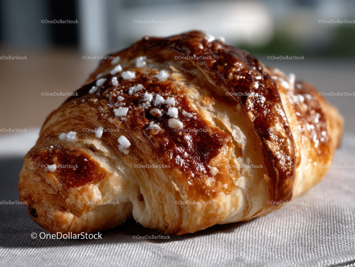 Golden Almond Croissant with Icing Sugar and Flaky Layers