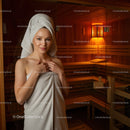 Young Woman Enjoying Relaxing Sauna in Wellness Center
